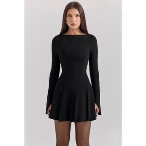 House of CB Francesca Black Stretch Crepe Godet Mini Dress